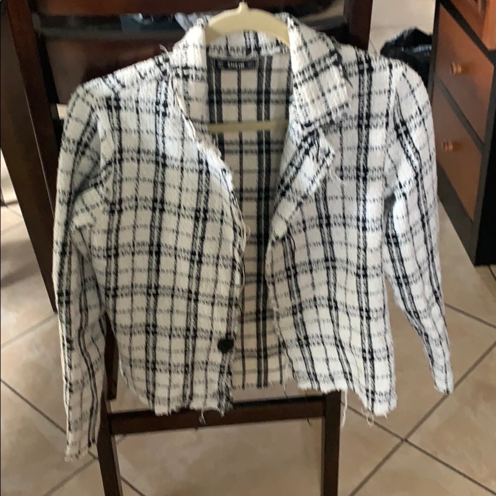 Black and white twill fringed Blazer